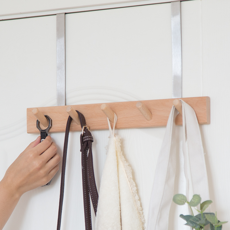 Door rear hanger free from punching door hanging clothes hanger bedroom solid wood wall-mounted door back style clothes hat hanging clothes hook row