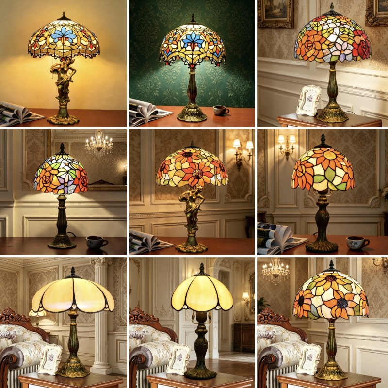 European and American Old Shanghai Tiffany Stained Glass Dimmable Bar Cafe Bedroom Bedside Art Retro Table Lamp European and American Old Shanghai Tiffany Stained Glass Dimmable Bar Cafe Bedroom Bedside Art Retro Table Lamp