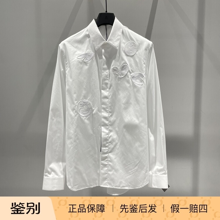 Dior Homme White Embroidered Artist Letter Logo Long-Sleeved Shirt 193C543B 1581 080