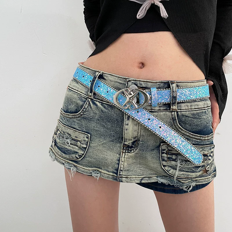 Ремень Universal Jeans, декоративная пряжка 2 карат, американский стиль, коллекция 2023, блёстки