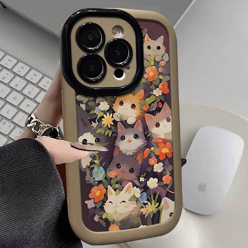 Телефон протектор объектива  适用于苹果15/16pro max手机壳可爱花丛小猫iphone14/13硅胶全包 Prseela