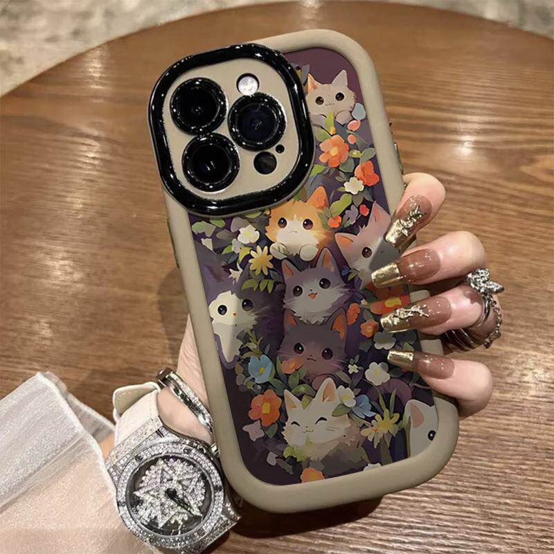 Телефон протектор объектива  适用于苹果15/16pro max手机壳可爱花丛小猫iphone14/13硅胶全包 Prseela