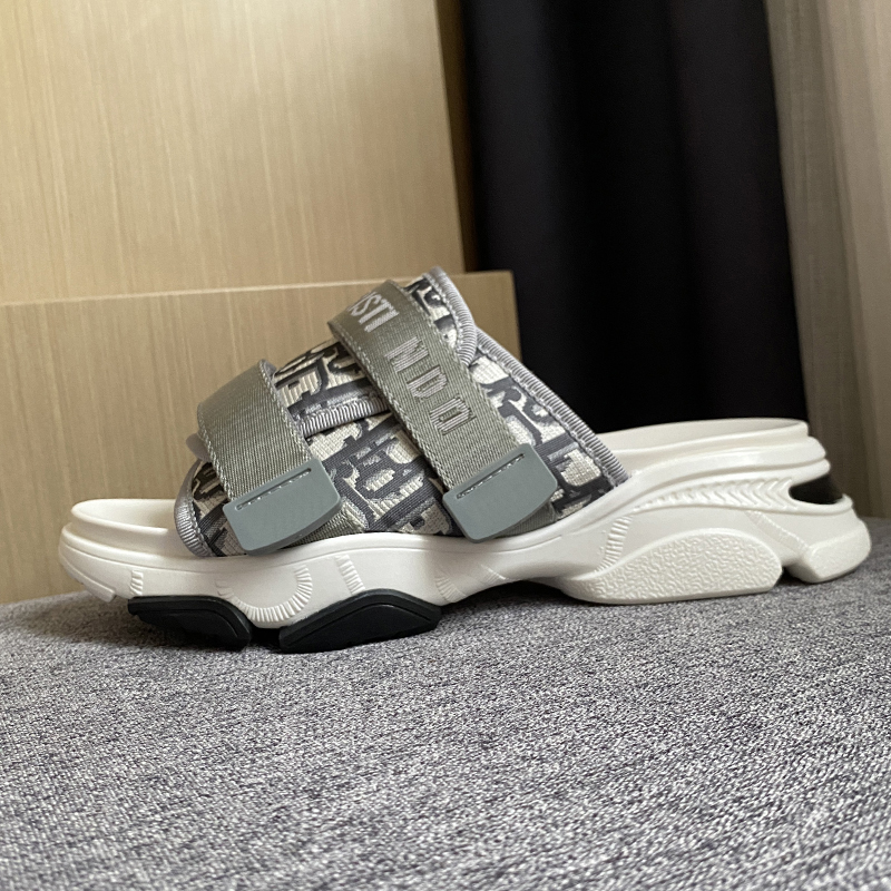European Station Presbyopic Letter Style Embroidered Daddy Slippers Thick-Soled Outer Wear Increased Velcro Platform Sandals for Women