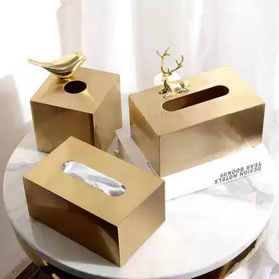 Metal tissue box living room home simple modern Nordic ins Wind luxury luxury high grade brass color napkin sanitary paper box