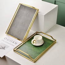 Tray Nordic light luxury ins Wind household model room Tea Cup plate gold rectangular leather water cup storage tea tray
