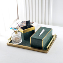 Living room decoration tissue box ornaments new Chinese light luxury coffee table storage box tray drawer box set American leather
