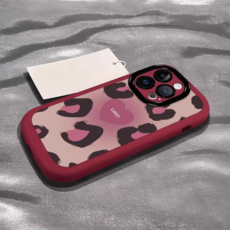 【New Silicone】Suitable for Xiaomi 17 Pro Phone Case, New 15 Festive Personalized Heart Leopard Print 14/13 Case, High-End 12X Full Protection Anti-Drop 12S Goddess Style Elegant Wine Red Puff Soft Case