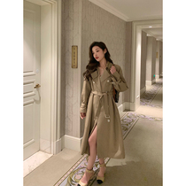 cchenchen_khaki windbreaker womens mid-length 2022 spring and autumn new over-the-knee temperament British style coat