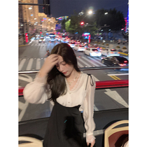 cchen Chen Chen_Black suspender dress female 2022 summer new niche splicing bowknot suspender skirt