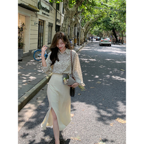 cchen Chen Chen_High waist slit skirt womens summer 2022 new slimming cover cross A-line mid-length skirt