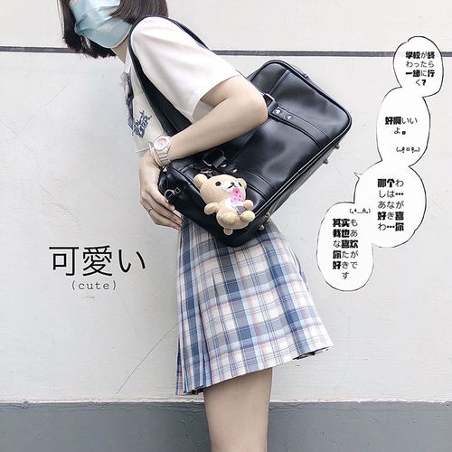 呜咚 Оригинальная студенческая юбка в складку, портативная сумка через плечо