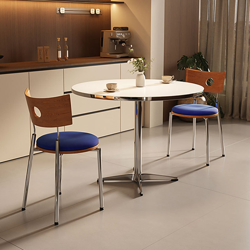 French Mid-Century Style Dining Table and Chairs, Solid Wood Balcony Table and Chair Set, Stainless Steel American Retro Eames Round Table French Mid-Century Style Dining Table and Chairs, Solid Wood Balcony Table and Chair Set, Stainless Steel American Retro Eames Round Table