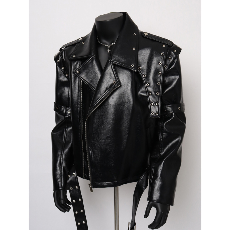 Starlit Sky Heavy-Duty Design Leather Jacket for Men, High-End Deconstructed Cool Biker Jacket, Trendy Brand