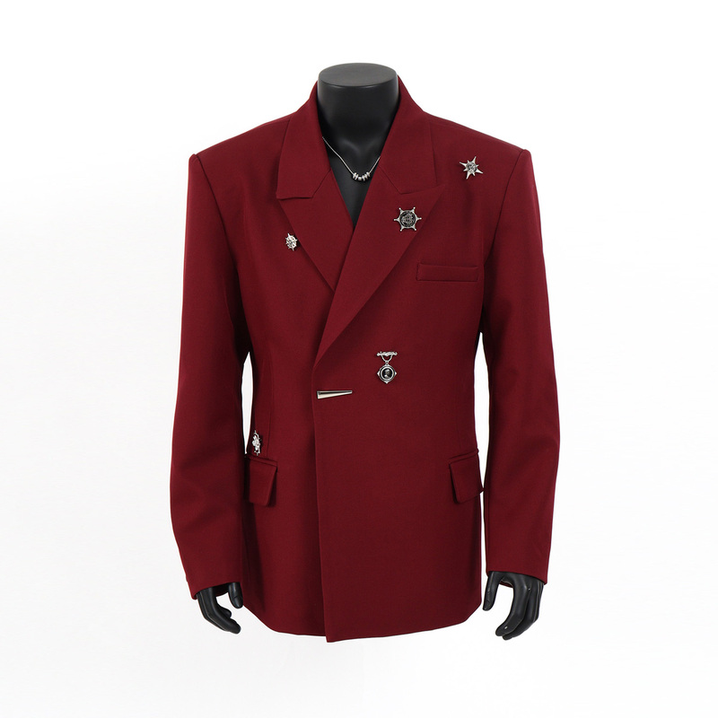 Starlit Sky Niche Metallic Red Blazer for Men, Light Luxury, High-End Feel, Waist-Cinching Silhouette, Shoulder-Padded Suit
