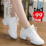 Летняя дышащая обувь, белые спортивные танцующие туфли, из натуральной кожи, мягкая подошва