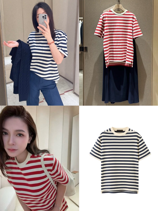 Misaaa Lp Style 26 Spring/Summer Old Money Nautical Series Navy Stripes Heavyweight Cotton Color-Block Short-Sleeve Tee