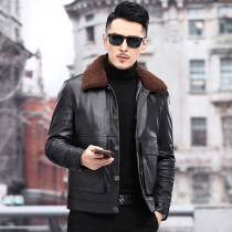 Leather leather men's short imported vintage calf leather detachable lapel pocket fashion leather jacket motorcycle coat