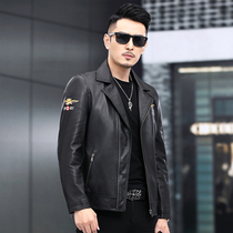 Leather leather men's short imported first layer calf leather large size loose lapel zipper leather jacket riding motorcycle coat