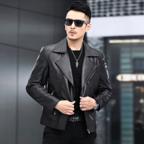 Haining leather men's short single leather slim first layer calf leather casual suit collar jacket spring and autumn coat