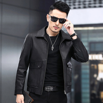 Leather leather men's short lapel horse leather 2021 new spring and autumn zipper pocket Haining motorcycle leather jacket coat