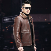 Cow Leather Genuine Leather Leather Clothing Male Short wool liner leather jacket turd leather hair integrated winter thickened warm jacket
