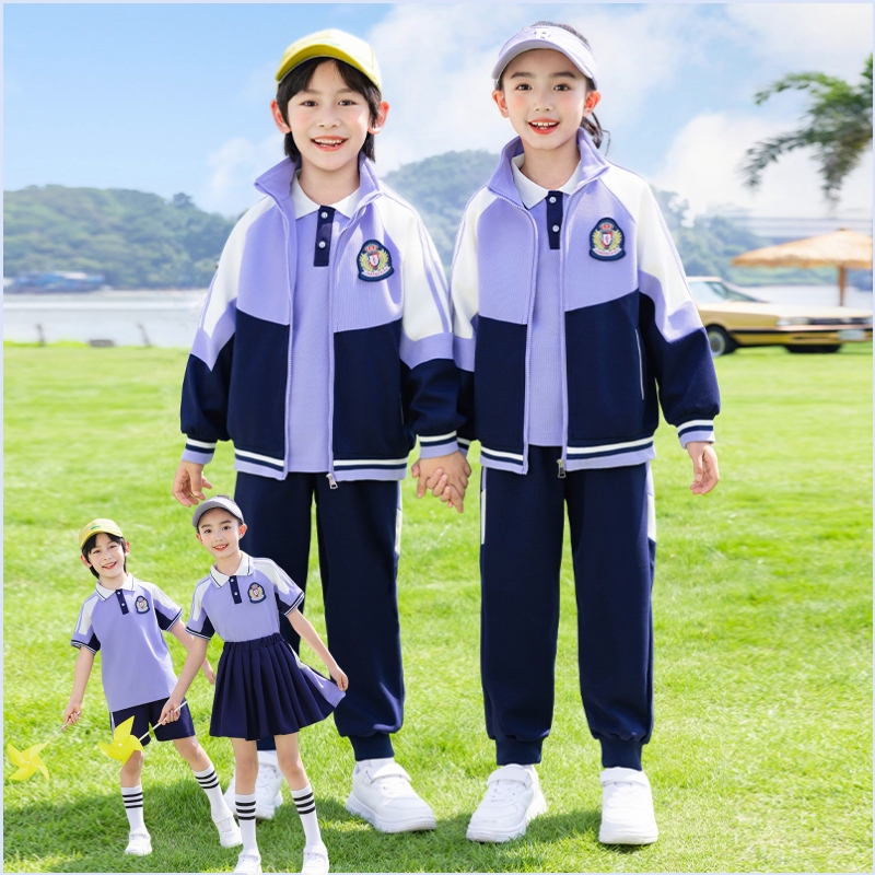 Primary School Uniforms, Spring and Autumn Styles, Kindergarten Sportswear Three-Piece Set, Children's Class Uniforms, Purple Windbreaker