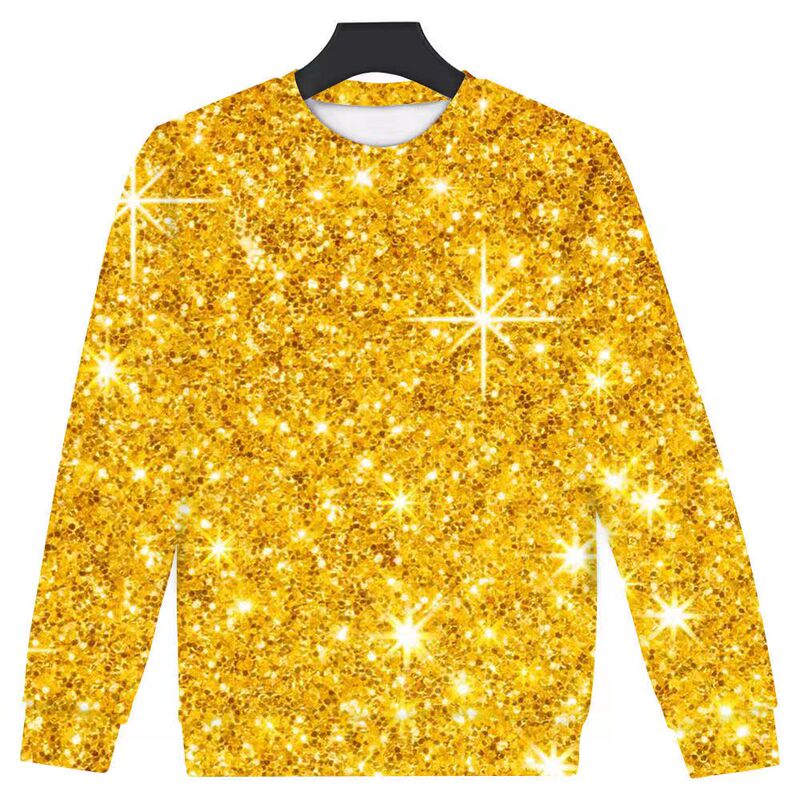 2021 Autumn New Style Golden Light 3D Personalized Trendy Abstract Fashion Trendy Men's Round Neck Sweatshirt