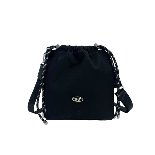 Демисезонная черная маленькая сумка через плечо, небольшая сумка, нейлоновый шоппер, на шнурках