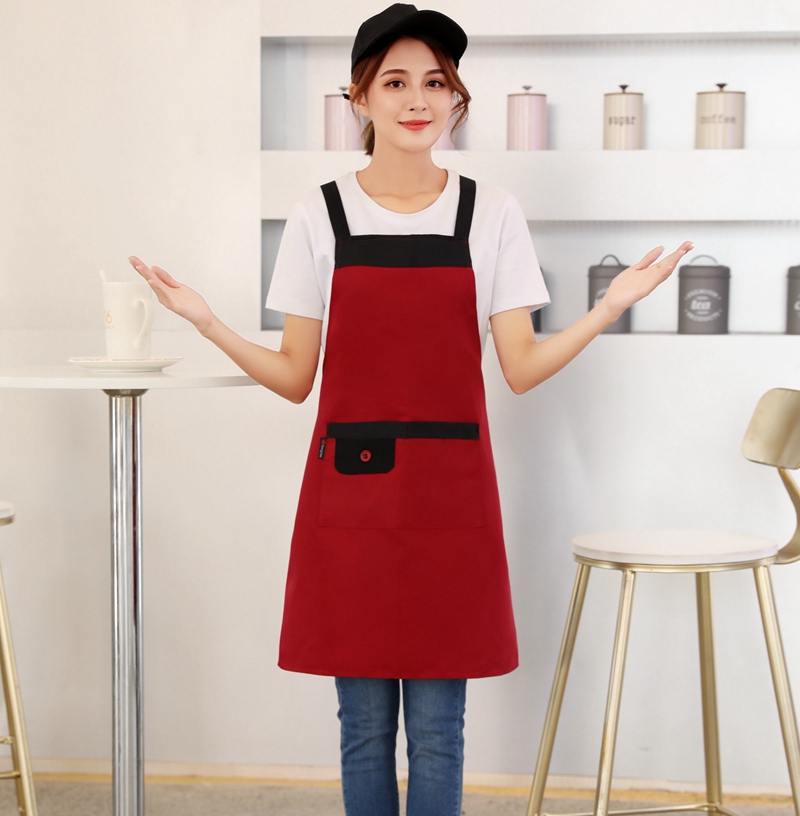 厨房服务员围裙餐厅面包店女男白色黑色红色袖套工作奶茶防污烧烤 Изображение 1