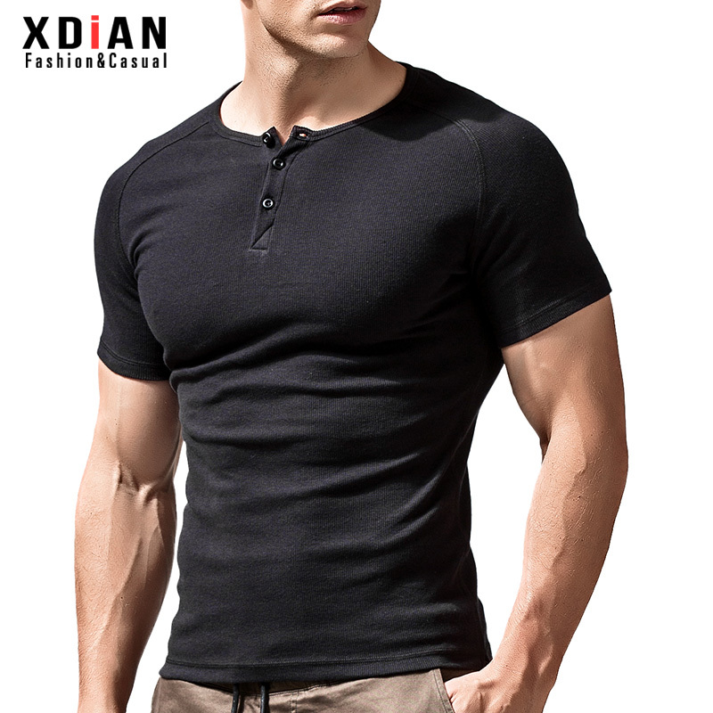 Henry Shirt Men's Short-Sleeved T-Shirt Henry Collar American Retro Heavyweight Pure Cotton Tight Slim Long-Sleeved Bottoming Shirt Spring & Fall