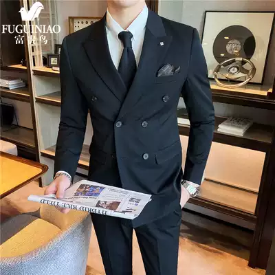Fugui bird double-breasted suit suit Spring and Autumn Wedding Dress groom banquet leisure business suit three-piece set