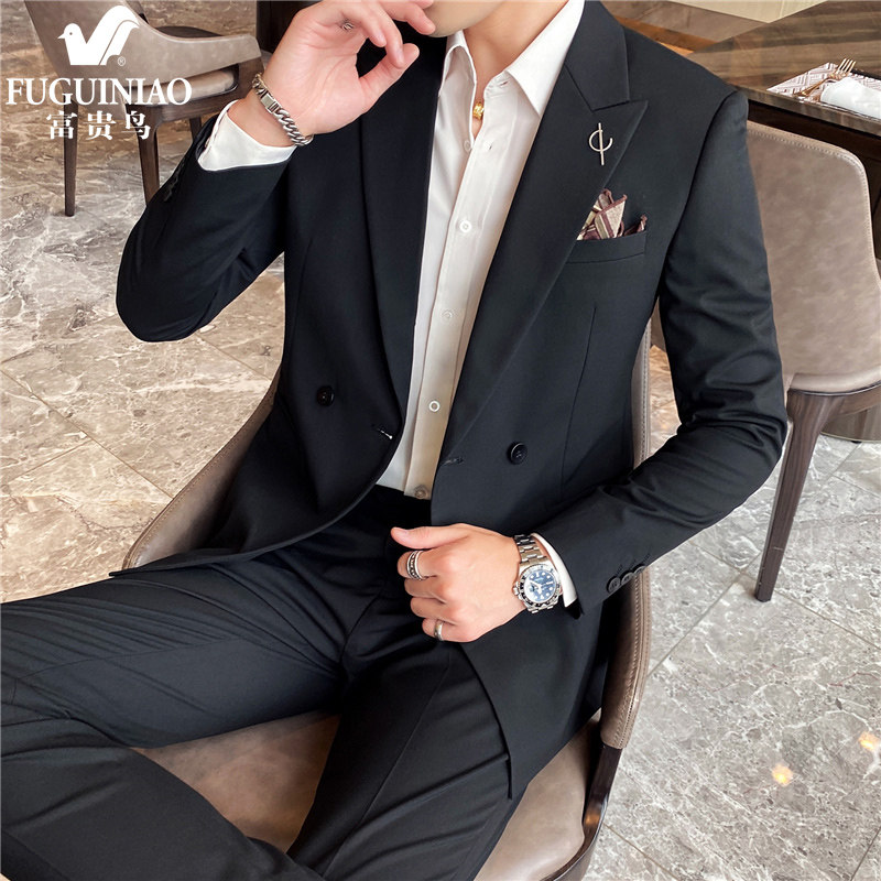 Fuguiniao Suit Men's Suit Youth Business Casual Two-piece Trendy Wedding Dress Groom Banquet Formal Dress Men