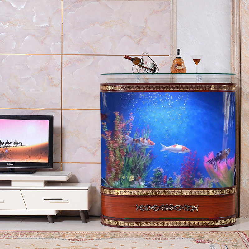 European-style double-circular living room home eco-free bottom filter large fish tank aquarium glass floor-to-ceiling golden dragon landscaping