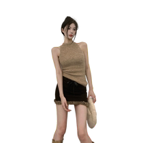 Design niche hot girl high collar camisole womens autumn and winter new slim fit inner bottoming knitted top