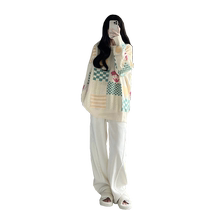 Design Love Flowers square knitting sweater woman autumn sweater new loose sweet and chic leisure tops