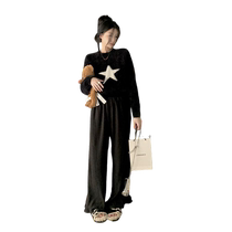 Hong Kong style star atmosphere black pullover sweater for women autumn and winter small casual fashion short bottoming top trendy