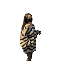 Han Edition Retro V-collar Strip Head Sweater Female New loose fashion and medium and long knitted coat