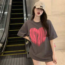 Large size 2021 summer Korean version of loose love lava printed short sleeve T-shirt women's fashion trend half sleeve jacket ins