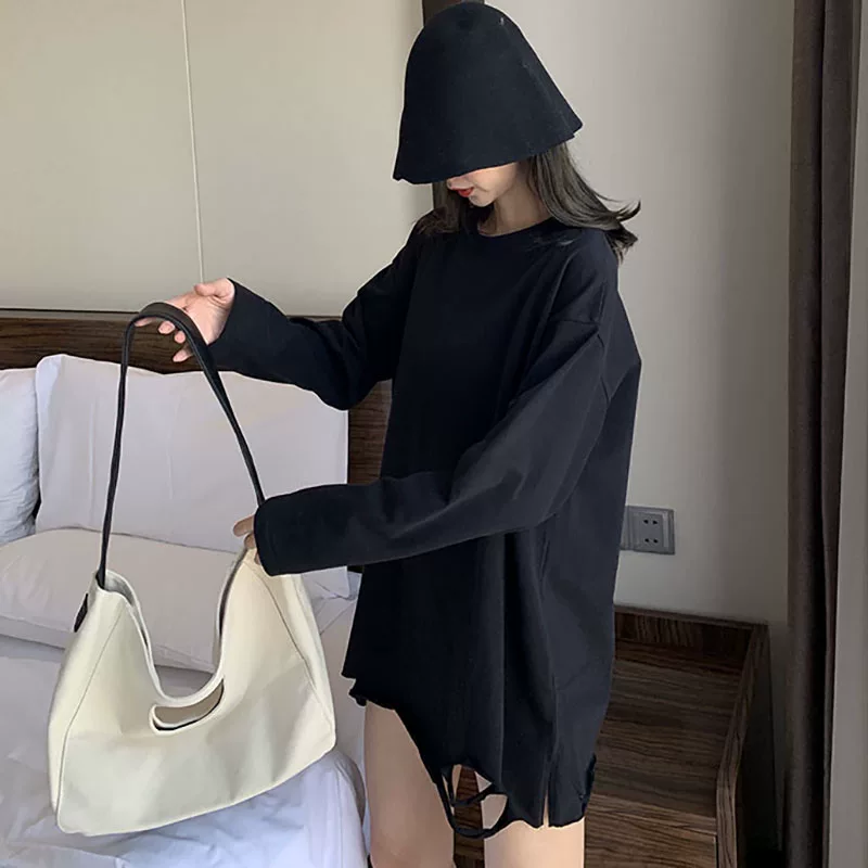 Demi-season белый хлопковый утепленный базовый топ с длинным рукавом, длина по середине, дружелюбный к телу, интернет-знаменитость