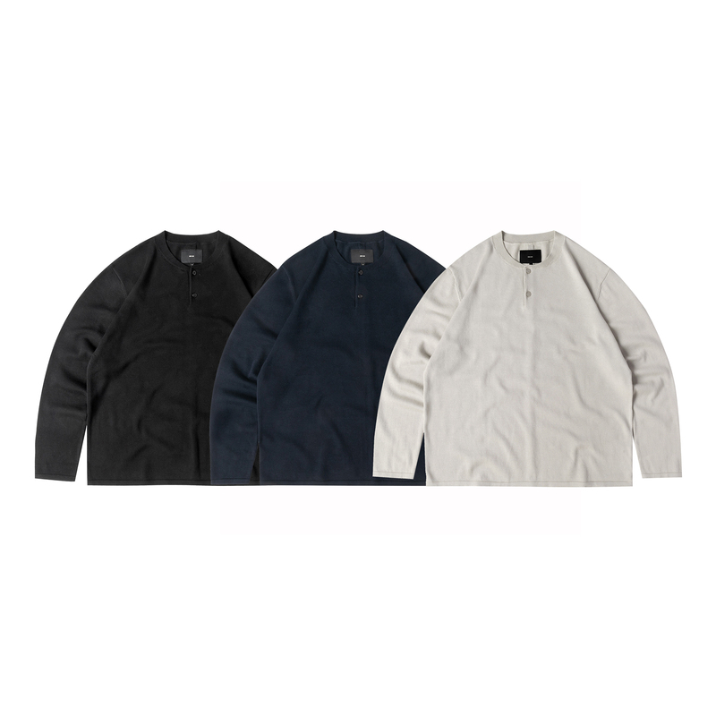 Seedclub 360G/M² Long-Staple Cotton Henry Collar Structure Computer Jacquard Machine Knit Sweater Comfortable Knitwear