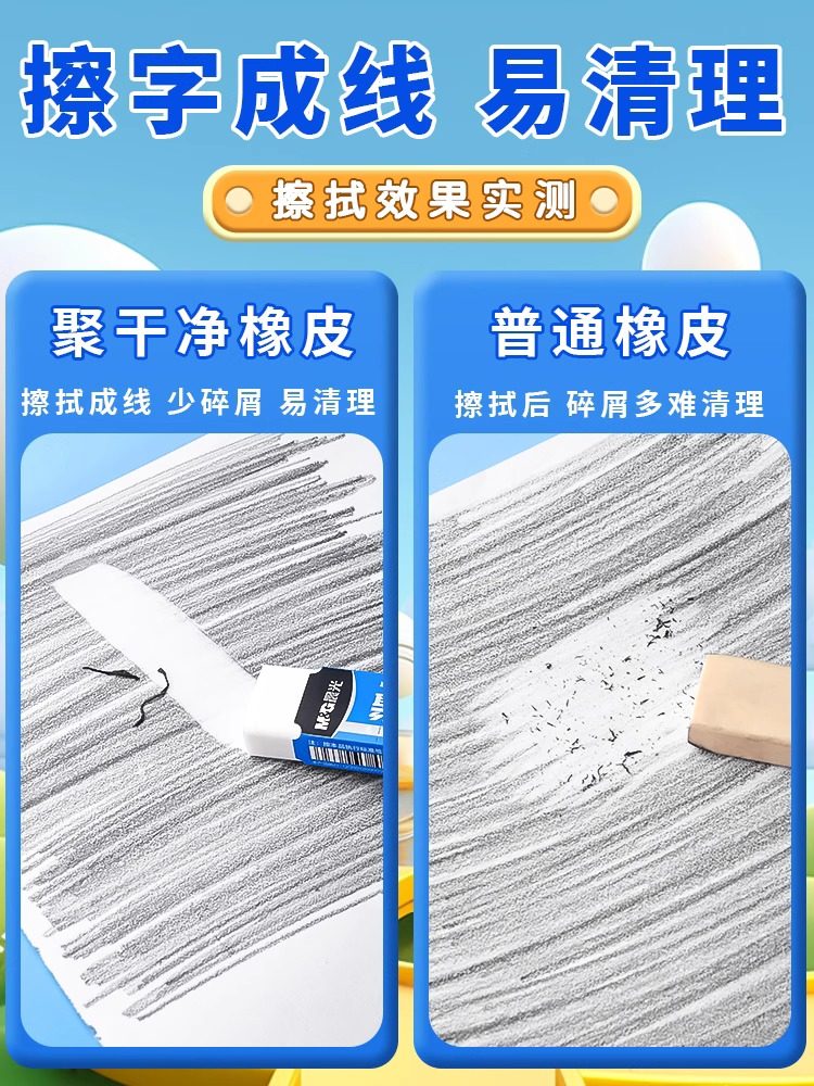 Morning Light 2B Eraser with Low Debris, Ultra-Clean, Specially Designed for Elementary School Students, Leaves No Marks, Suitable for Kindergarten Exams, Art Sketching, Children's Eraser, Phthalate-Free, Debris-Free, Pencil Eraser, Stationery