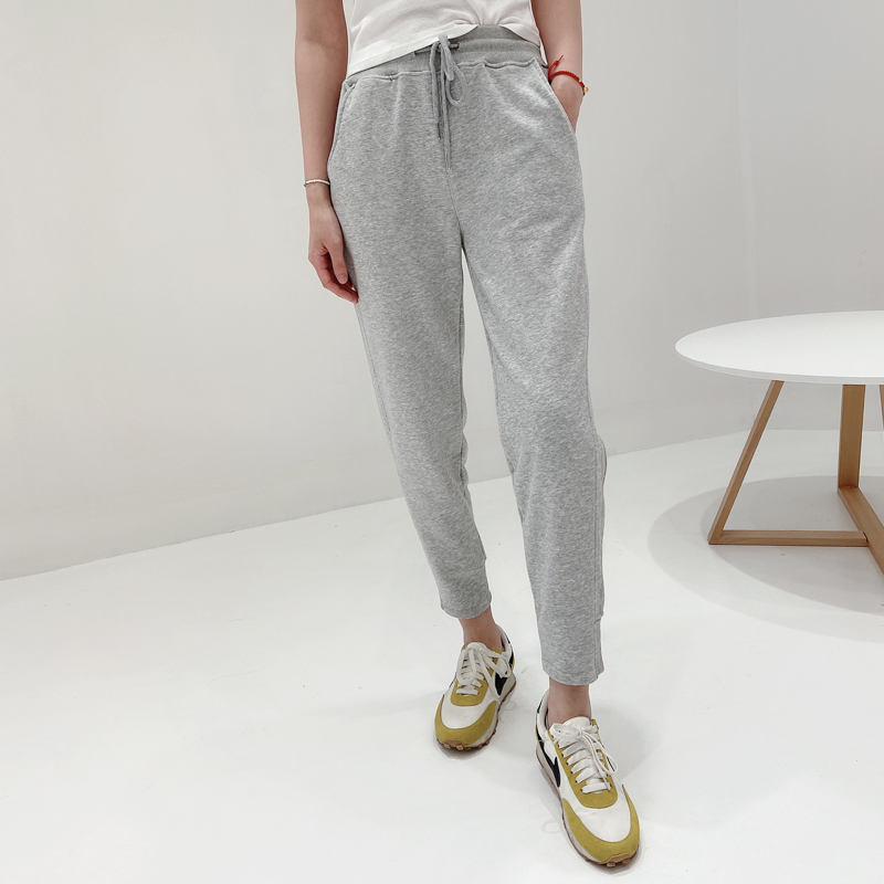LNKK Summer New Light Grey Pure Cotton Sports Pants Women Loose Bunches Slim Kharen Pants Casual Long Pants