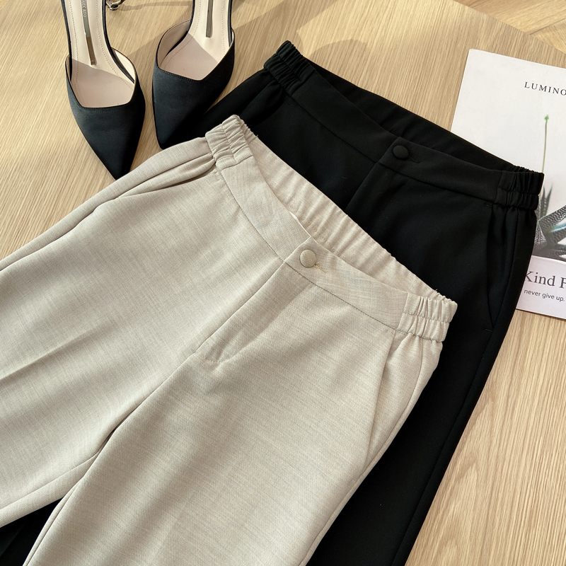 LNkk autumn with high waist elastic pituality suit trousers female tightness waist professional linen cotton smoke pipe 90% pants spring large size