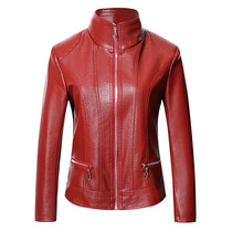 Spring and Autumn womens clothing for the elderly leather short PU leather mother installed leather jacket windproof warm thickened jacket