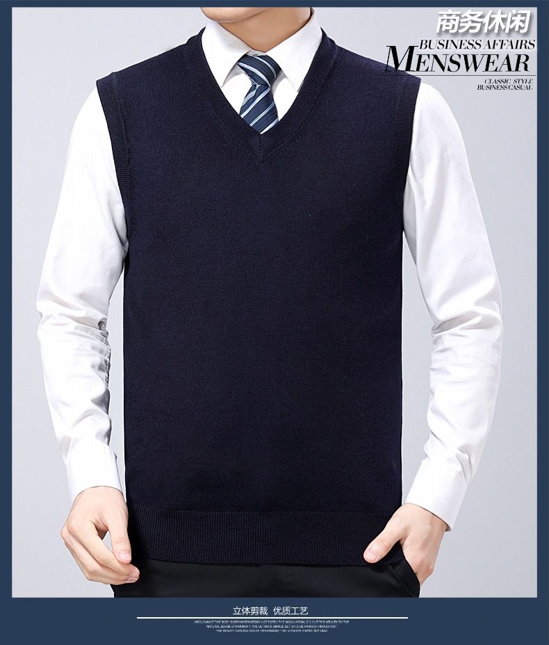 Áo vest trung niên mùa thu và mùa đông áo len nam V-cổ áo len thanh niên đan áo len áo vest nam hàn quốc