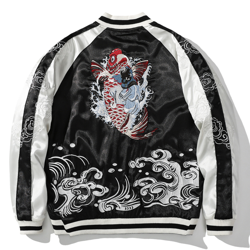Carp Embroidery Jacket Yokosuka Heavy Industries Embroidery National Trend Coat Mythical Beast Dragon Embroidery Top Reversible Baseball Jacket