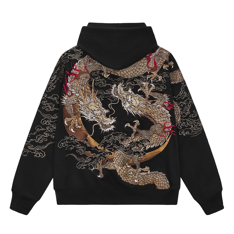 National Trend Heavy Industry Yokosuka Double Dragon Embroidered Sweatshirt Men's Hooded Cardigan Jacket Trendy Brand Spring and Autumn Top Embroidered