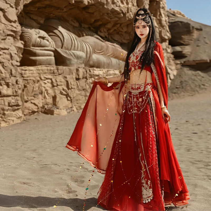 Hanfu with Exotic Style, Desert Princess, Dunhuang Flying Fairy Hanfu, Western Region Ancient Costume, Chinese Style Improved Travel Photography Dance Costume Hanfu with Exotic Style, Desert Princess, Dunhuang Flying Fairy Hanfu, Western Region Ancient Costume, Chinese Style Improved Travel Photography Dance Costume
