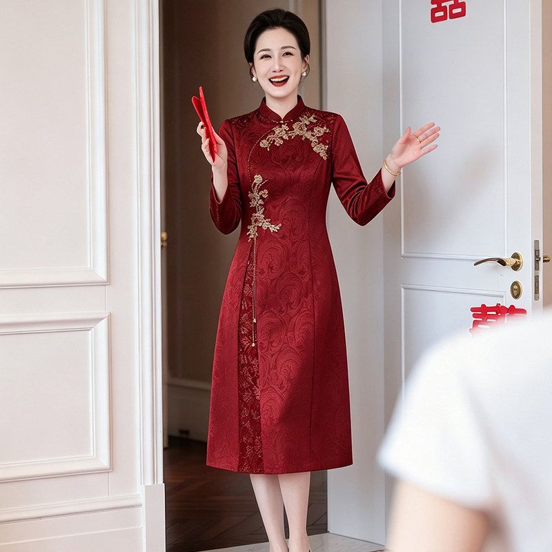 Elegant New 2026 Style Wedding Banquet Dress for Mother-In-Law, Modern Improved Qipao, Mother's Formal Dress, Autumn Engagement Dress for Women Elegant New 2026 Style Wedding Banquet Dress for Mother-In-Law, Modern Improved Qipao, Mother's Formal Dress, Autumn Engagement Dress for Women