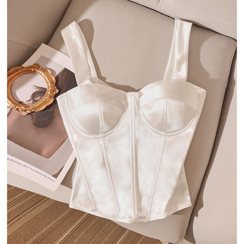 White Acetate Satin Fishbone Camisole for Women, 2025 Winter, Suitable for Wearing under a Suit or as Outerwear, Waist-Cinching, Slim-Fitting Tube Top White Acetate Satin Fishbone Camisole for Women, 2025 Winter, Suitable for Wearing under a Suit or as Outerwear, Waist-Cinching, Slim-Fitting Tube Top